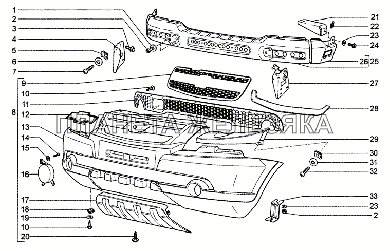 Бампер передний (10, 34, 55) Chevrolet Niva 1.7