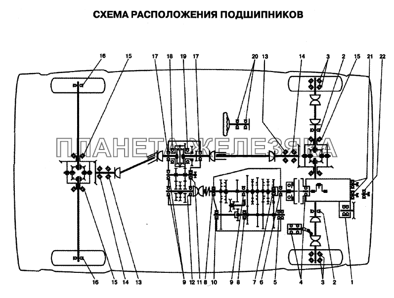 Схема расположения подшипников Chevrolet Niva 1.7