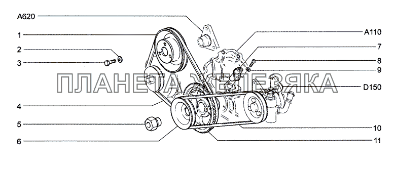 Привод вспомогательных агрегатов (12, 13) Chevrolet Niva 1.7