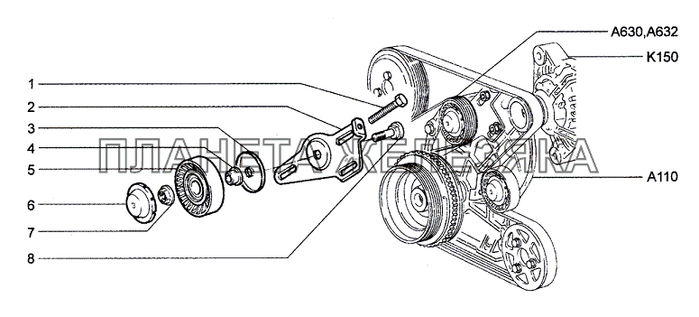 Механизм натяжения ремня Chevrolet Niva 1.7