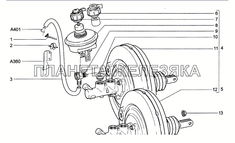 Элементы привода тормозов (11, 12, 13, 30) Chevrolet Niva 1.7