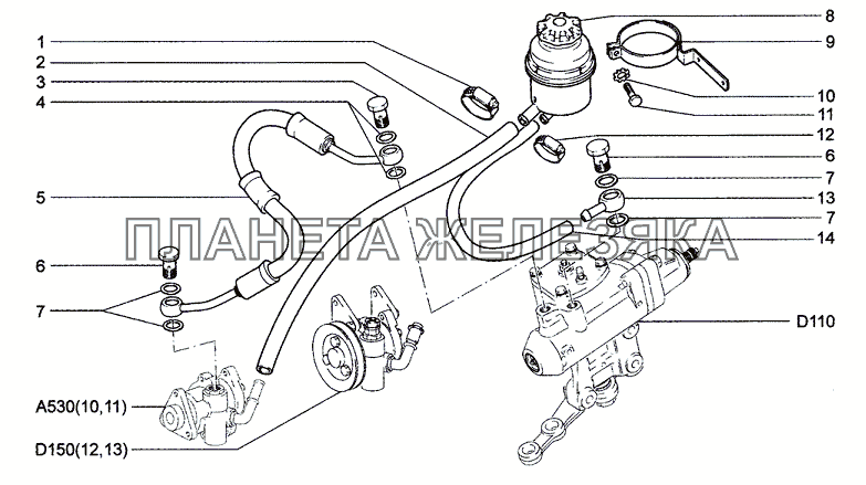 Система гидроусилителя рулевого управления до 04.2005 Chevrolet Niva 1.7
