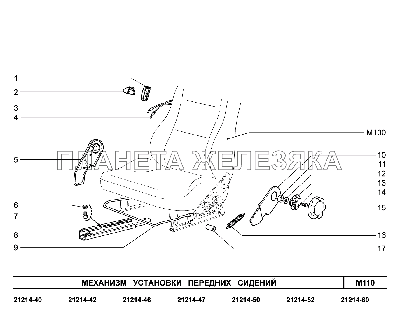 M110. Механизм установки передних сидений Lada 4x4 Urban