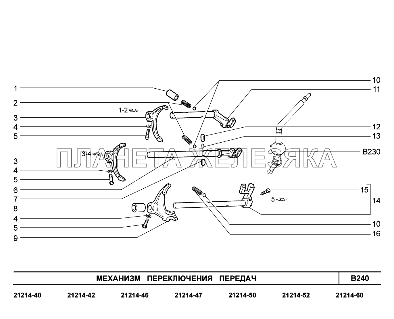 B240. Механизм переключения передач Lada 4x4 Urban