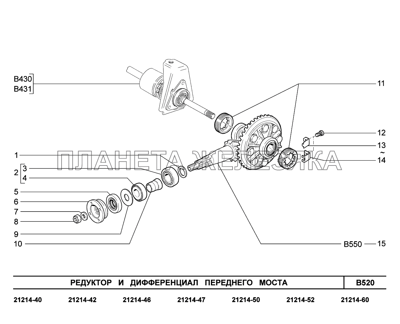 B520. Редуктор и дифференциал переднего моста Lada 4x4 Urban
