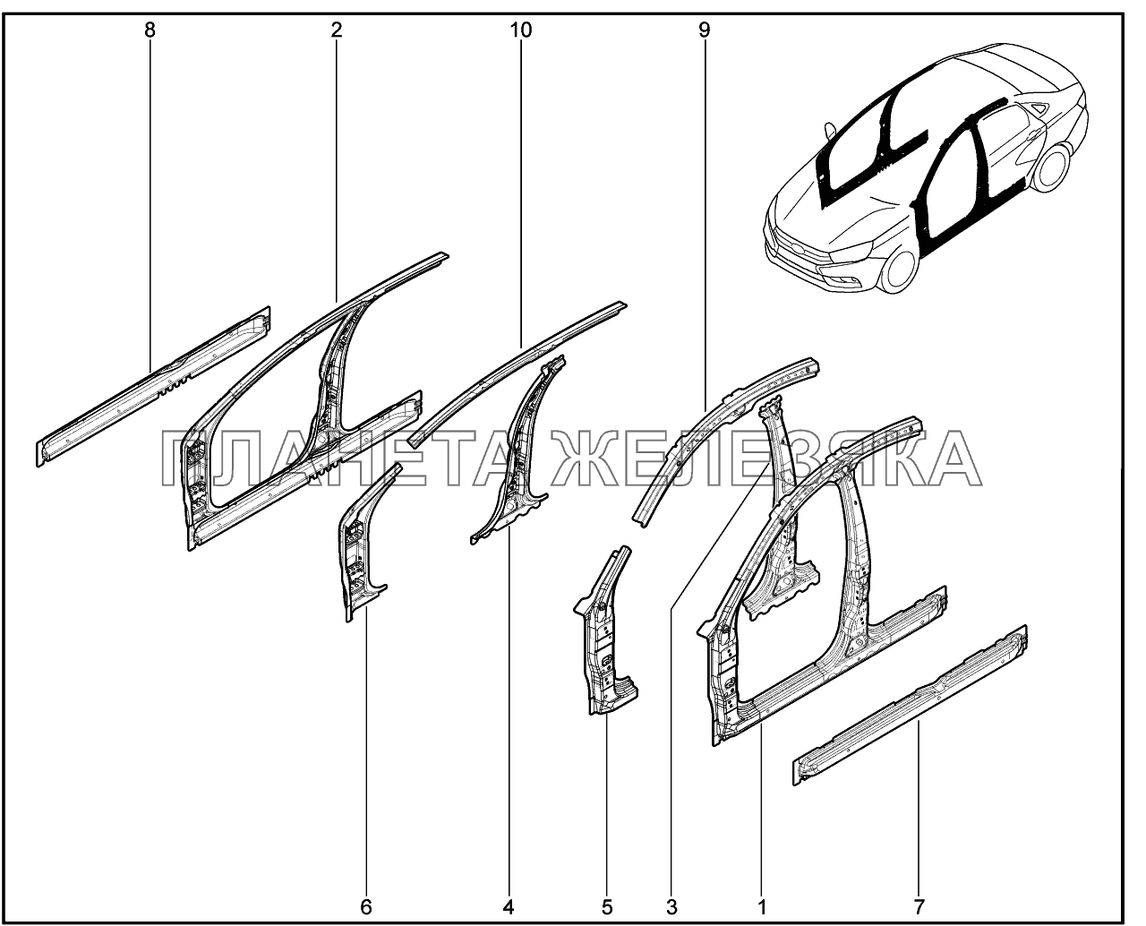 430110. Каркас передних дверей Lada Vesta