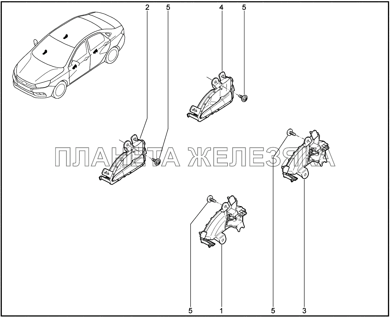 504010. Ручки передних дверей внутренние с тягами Lada Vesta