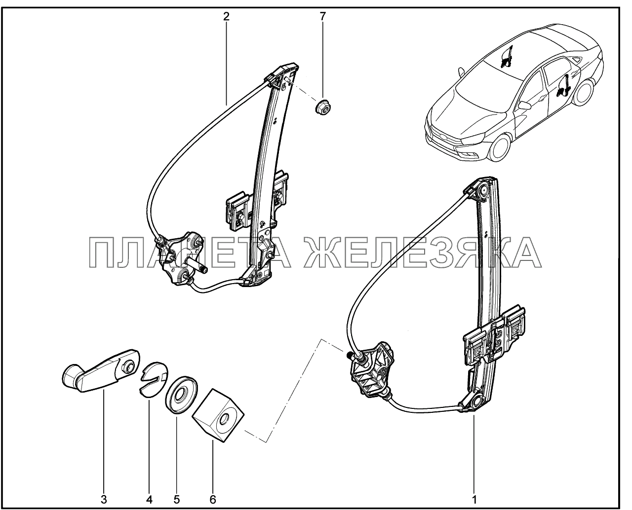 507010. Стеклоподъёмник задних дверей (механический) Lada Vesta