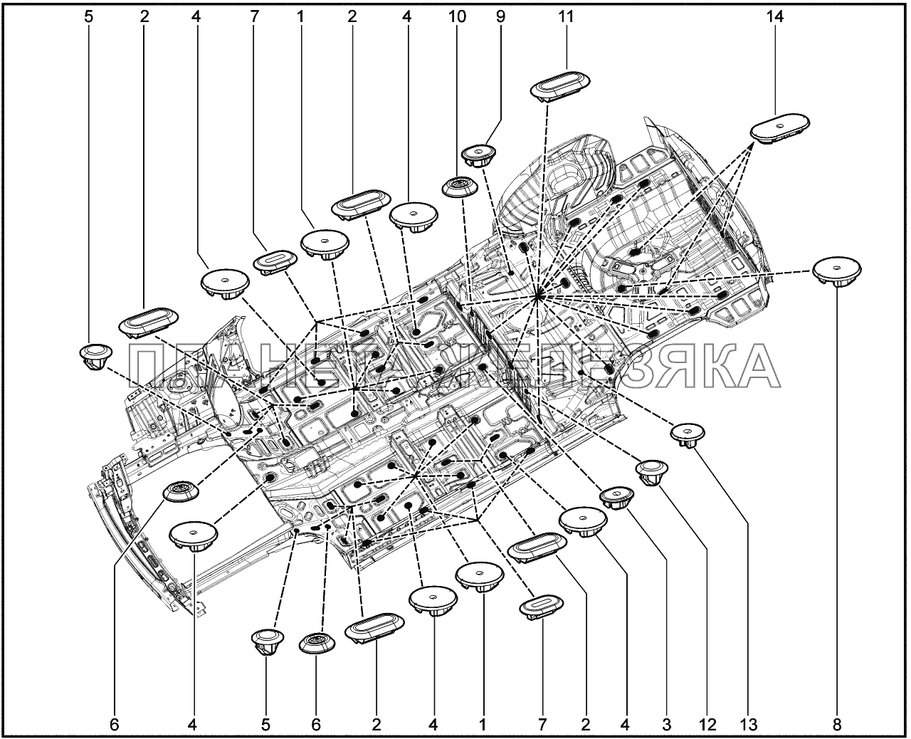 640130. Заглушки пола кузова (салон) Lada Vesta