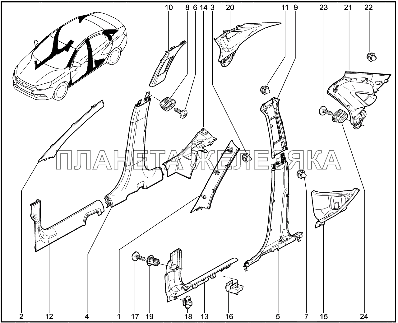 710111. Накладки стоек Lada Vesta