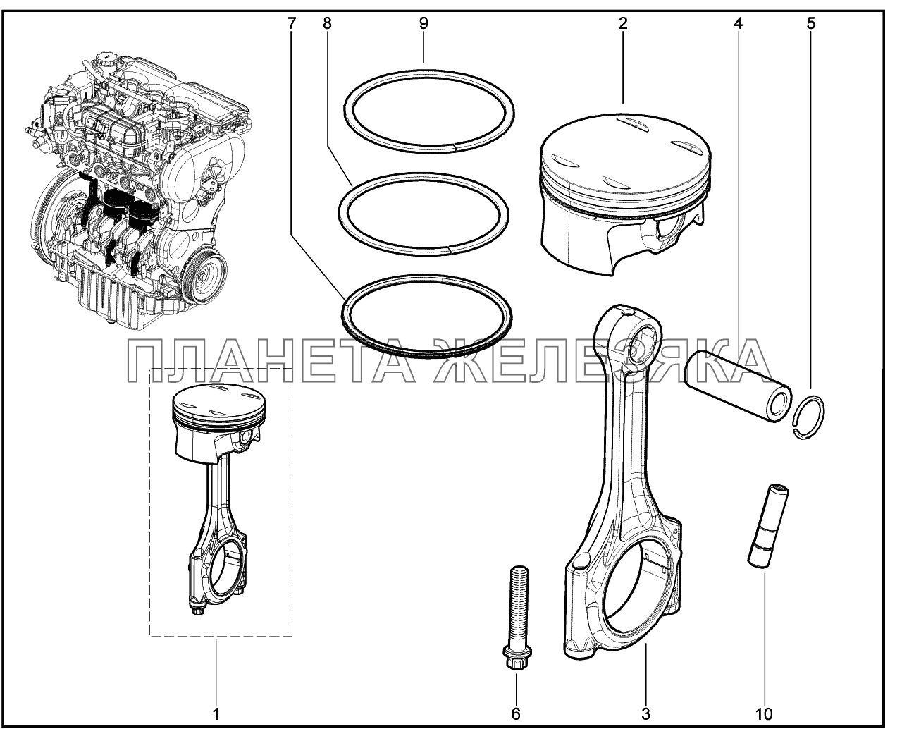 102010. Двигатель (кольца, поршень) Lada Vesta