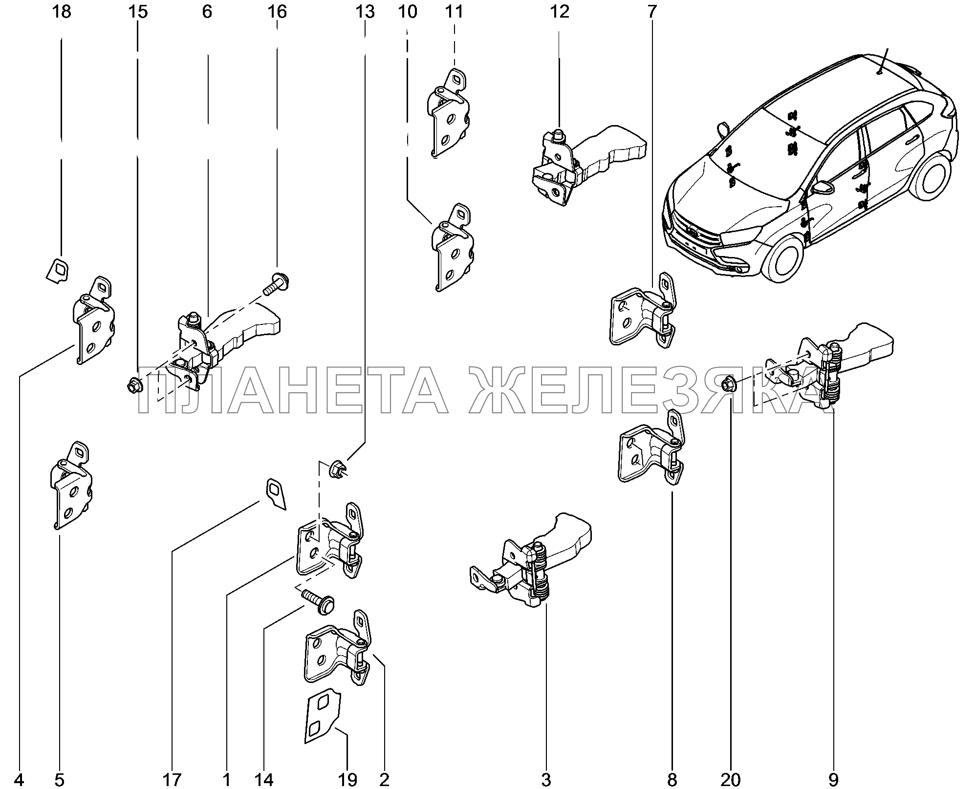 500116. Замки дверей, петли Lada Xray 500116. Замки дверей, петли Lada Xray