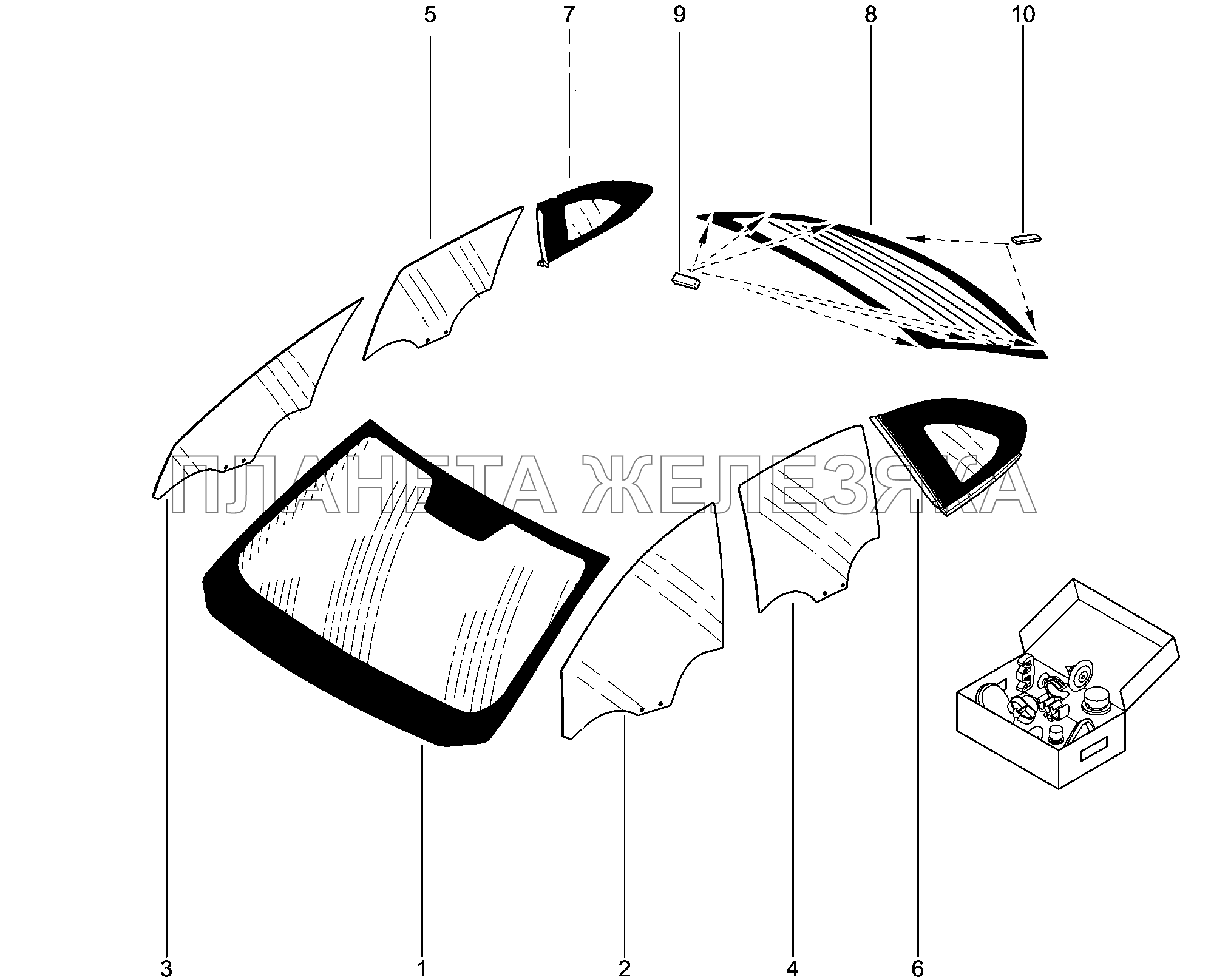 540110. Стекла (периметр кузова) Lada Xray