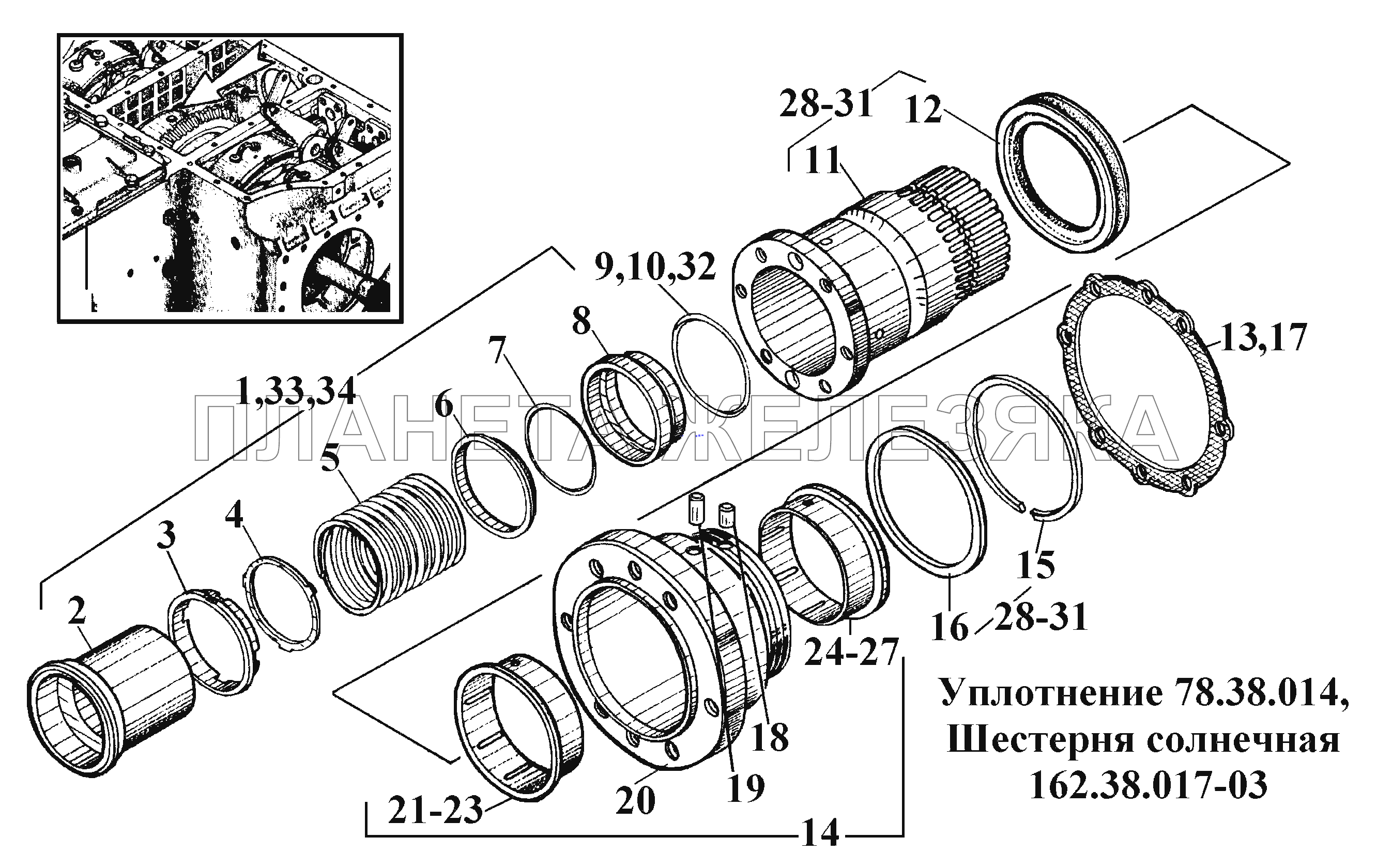 Уплотнение. Шестерня солнечная ВТ-100Д