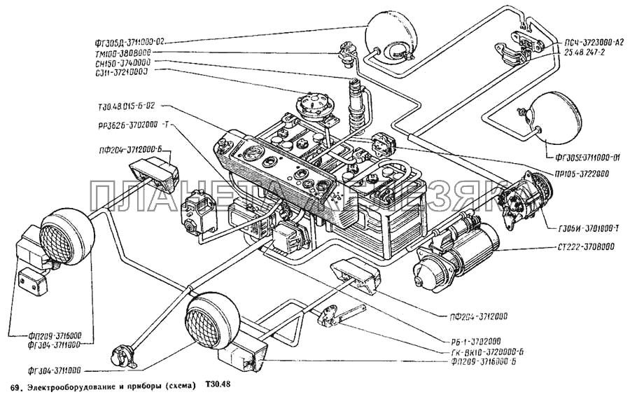 Электрооборудование и приборы (схема) Т-25А