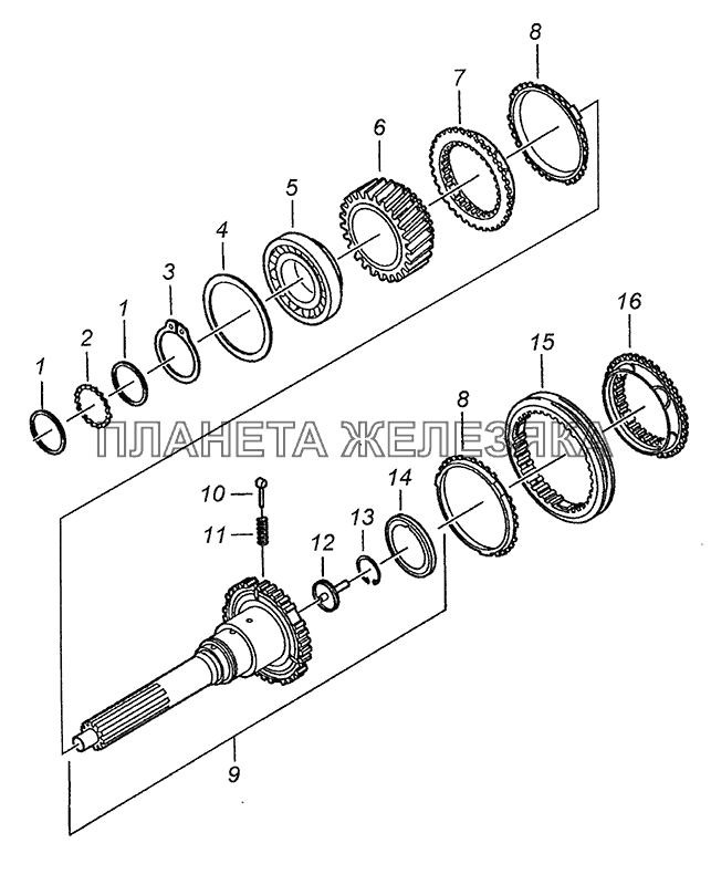 Первичный вал КПП ZF 16S151 Первичный вал КПП ZF 16S151